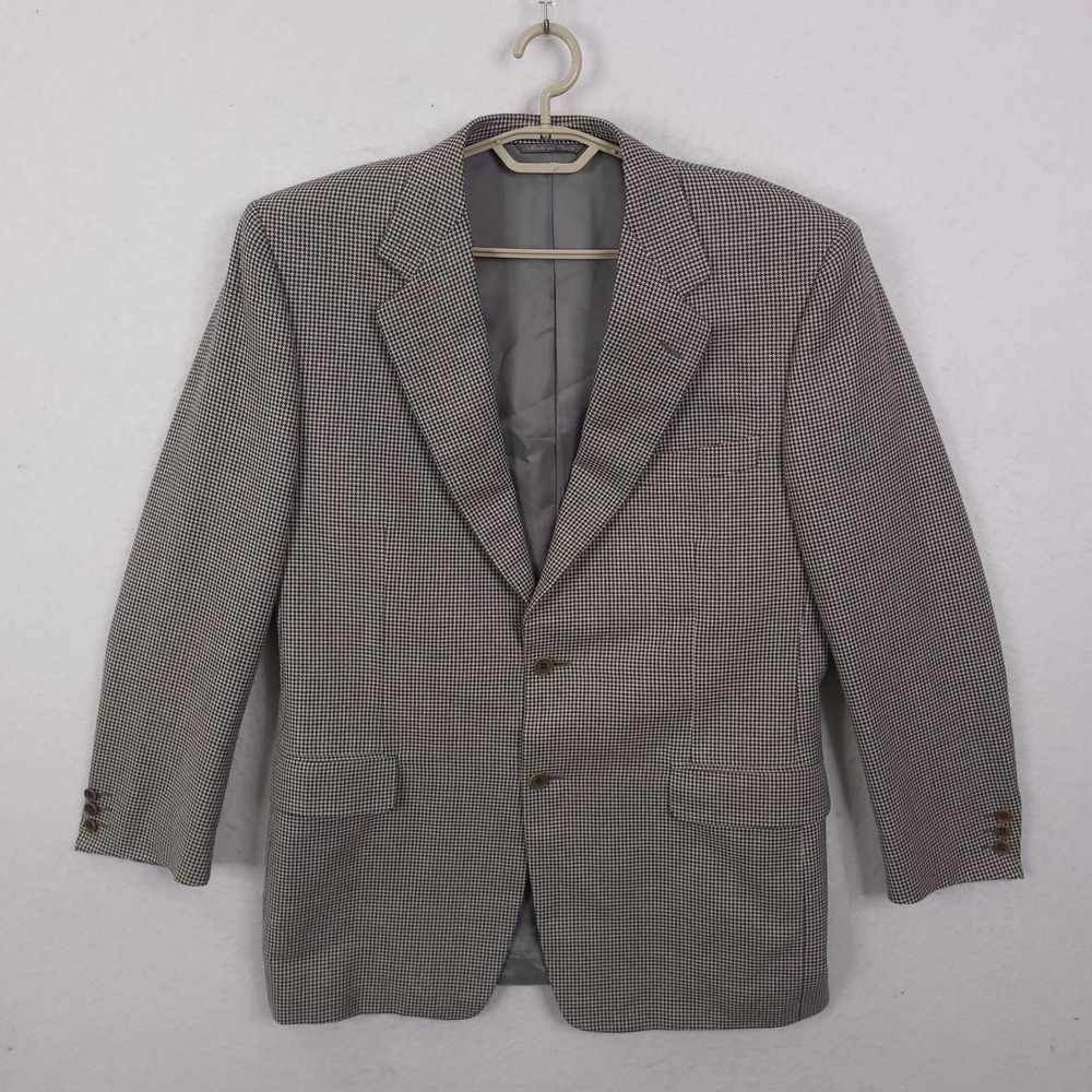 Canali Sport Coat Mens 52R Brown Houndstooth Wool Silk Blazer Italy